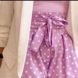 NWOT Zara Lavender/Pink Polka Dot Shorts Sz. M. Satin-like. Paper Bag style.